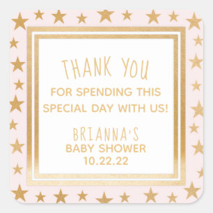 Blush pink gold stars baby shower favour sticker
