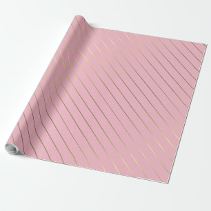 Blush Pink Gold Striped Glam Shiny Design Stylish Wrapping Paper