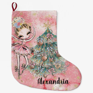 Blush pink Gold Sugar Plum Fairy Christmas Tree Large Christmas Stocking