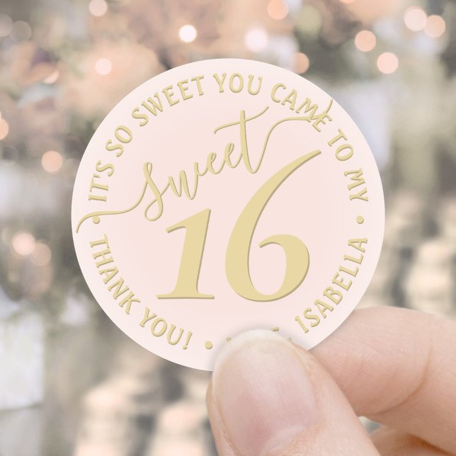 Blush Pink Gold Sweet 16th Birthday Party Favour Classic Round Sticker (Creator Uploaded)