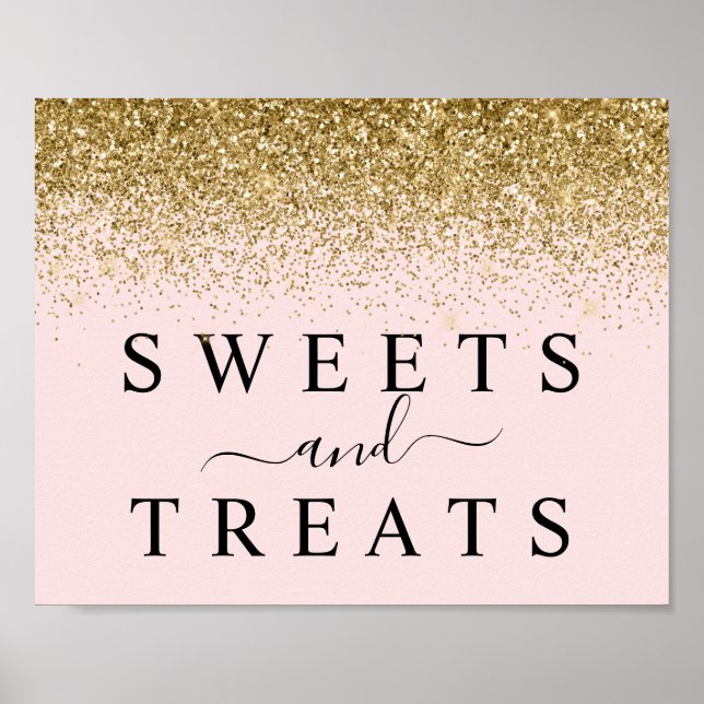 Blush Pink & Gold Sweets & Treats Dessert Sign (Front)