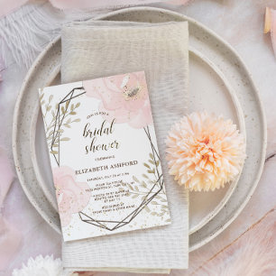 Blush Pink Gold & Taupe Floral Bridal Shower Invitation