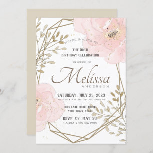 Blush Pink Gold & Taupe Floral Her Birthday Invitation