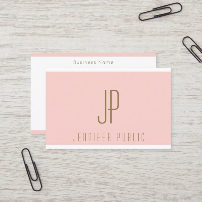 Blush Pink Gold Text Monogrammed Modern Template Business Card (Front/Back In Situ)