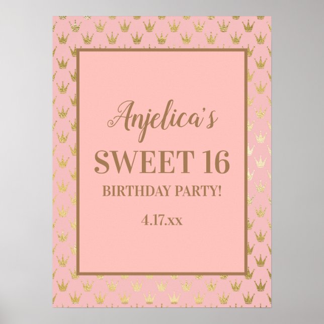 Blush Pink Gold Tiaras Girl's Sweet 16 Poster (Front)