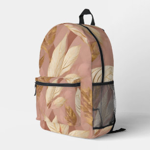 Blush Pink Gold Trendy Boho Leaves Collection Printed Backpack