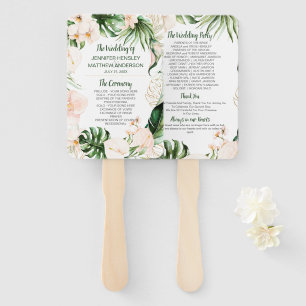 Blush Pink Gold Tropical Greenery Wedding Ceremony Hand Fan