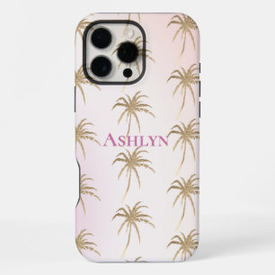 Blush Pink Gold Tropical Palm Trees iPhone 16 Pro Max Case