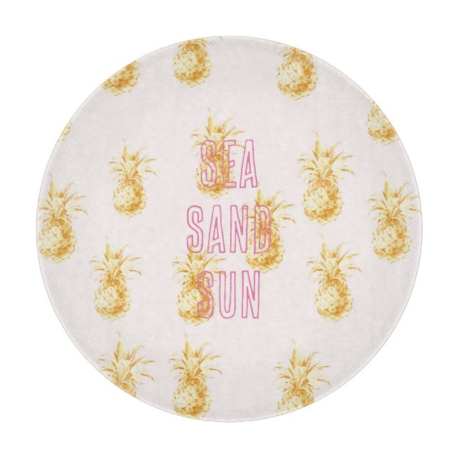 Blush Pink Gold Tropical Pineapples Cutting Board (Front)