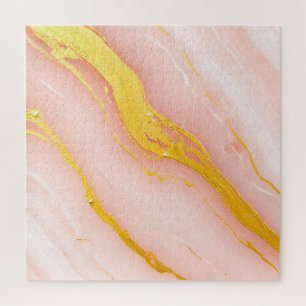 Blush Pink Gold Veined Marble Jigsaw Puzzle