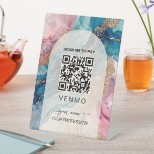 Blush Pink gold venmo Payment Qr code  Pedestal Sign