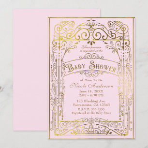 Blush Pink & Gold Vintage Victorian Baby Shower Invitation