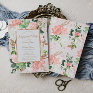 Blush Pink Gold Watercolor Floral Engagement Party Invitation