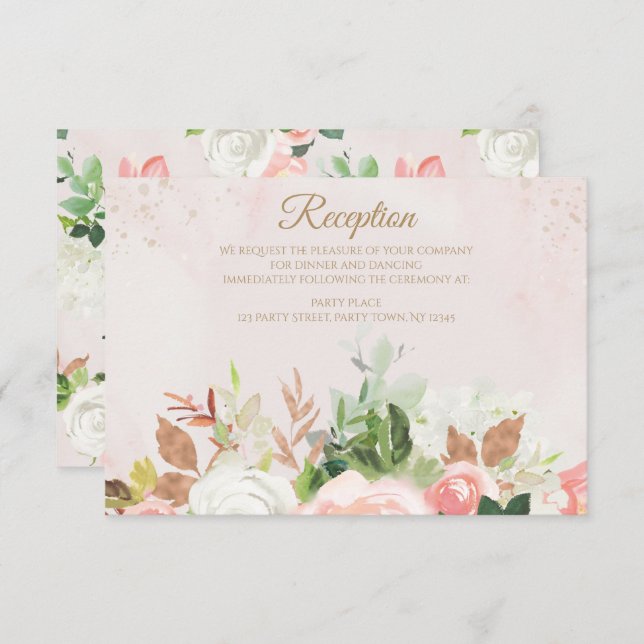 Blush Pink Gold Watercolor Floral Reception Card (Front/Back)