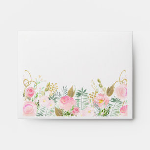 Blush Pink Gold Watercolor Floral Sage Wedding Envelope