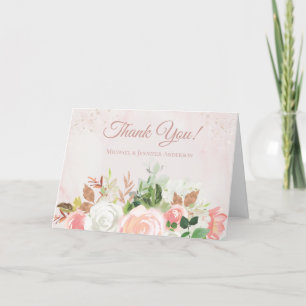 Blush Pink Gold Watercolor Floral Thank You Card