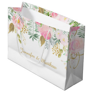 Blush Pink Gold Watercolor Flowers LARGE Gift Bags