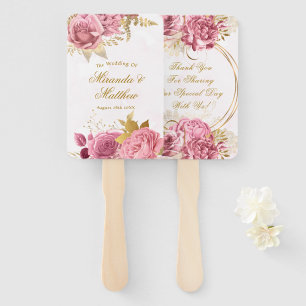 Blush Pink Gold Watercolor Peony Wedding Thank You Hand Fan