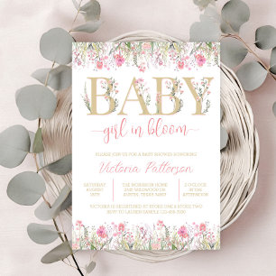 Blush Pink Gold Watercolor Wildflower Baby Shower Invitation