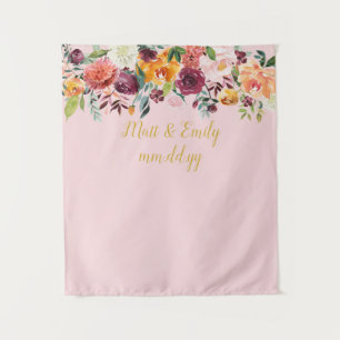 Blush Pink & Gold Wedding Photo Booth Backdrop Tapestry