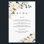 Blush Pink Gold White Floral Wedding Menu Cards<br><div class="desc">Designs features elegant magnolia, peony rose, eucalyptus, greenery and other watercolor elements in white, blush pink or pink peach and more. The greenery features shades of dark and light green colours with some elements featuring gold, antique gold and copper. This classy item is versatile for varieties of wedding themes --...</div>