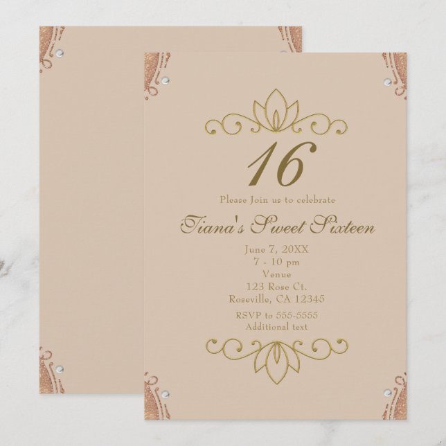 Blush Pink & Gold White Pearl Elegant Invitations (Front/Back)