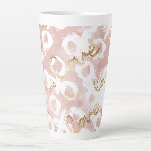 Blush Pink Gold White XOXO Love Latte Mug (Front)
