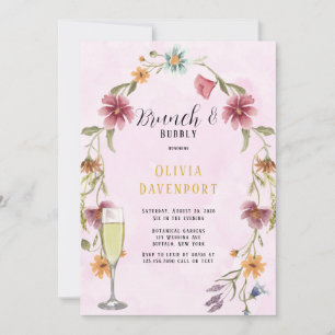 Blush Pink Gold Wildflowers Brunch & Bubbly Invitation