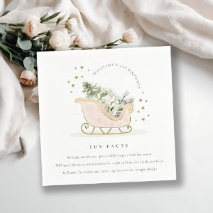 Blush Pink Gold Winter Sleigh Fun Facts Birthday Napkin