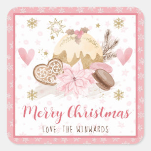 Blush Pink & Gold Winter Treats Merry Christmas Square Sticker