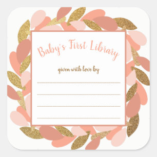 Blush Pink Gold Wreath girl baby shower book Square Sticker