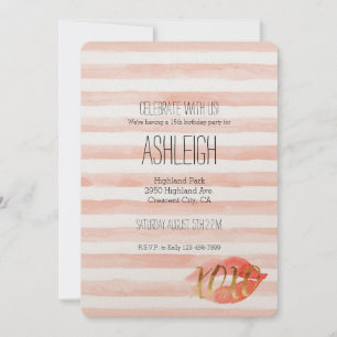 Blush Pink Gold XOXO Watercolor Kiss Invitation