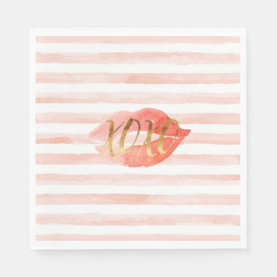 Blush Pink Gold XOXO Watercolor Kiss Napkin