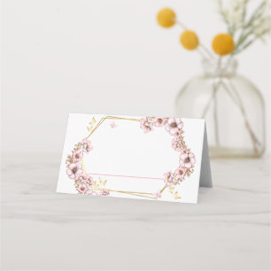 Blush Pink Golden Butterflies Quinceañera Place Card