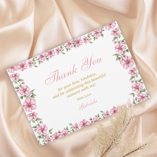 Blush Pink Golden Mis Quince Glitter Quinceañera Thank You Card (Creator Uploaded)