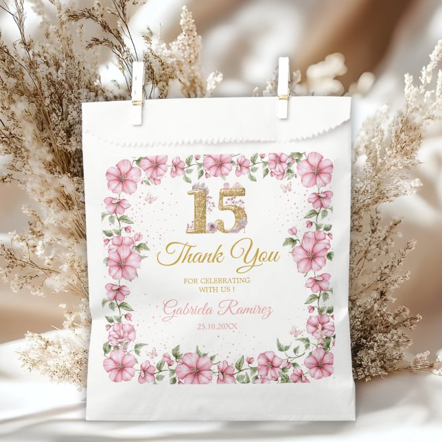 Blush Pink Golden Mis Quince Quinceañera  Favour Bags (Creator Uploaded)