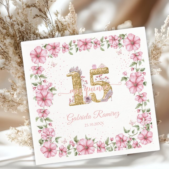 Blush Pink Golden Mis Quince Quinceañera  Napkin (Creator Uploaded)