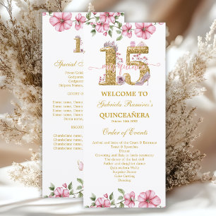 Blush Pink Golden Mis Quince Quiñceanera Programme