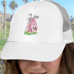 Blush Pink Golf Initial Monogram Trucker Hat<br><div class="desc">This all white hat features a stylish blush pink watercolor golf bag filled with clubs, sitting on a patch of green grass. The design includes a simple serif initial monogram placed right on the bag, making it feel like a natural part of the artwork. The letter is shown in a...</div>