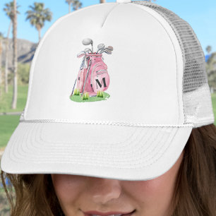 Blush Pink Golf Initial Monogram Trucker Hat