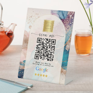 Blush pink Google Reviews Business Link QR Code   Pedestal Sign