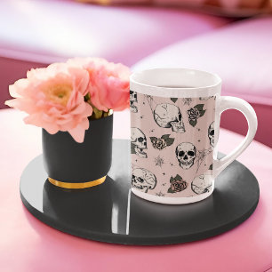 Blush Pink Gothic Skulls and Roses Halloween Bone China Mug