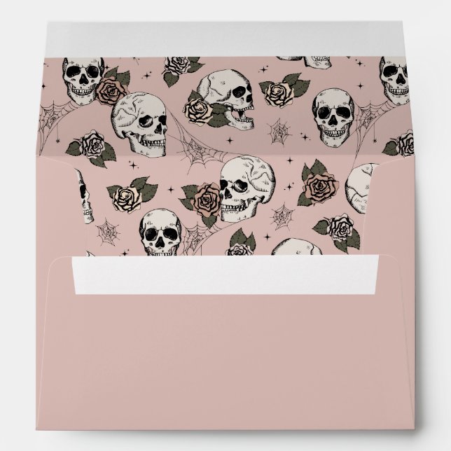 Blush Pink Gothic Skulls and Roses Halloween Envelope (Back (Bottom))