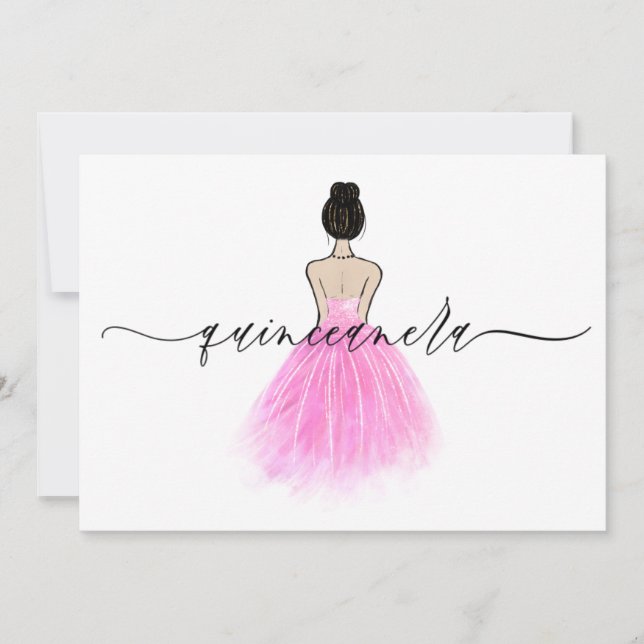 Blush Pink Gown Dress Script Quinceanera Party Invitation (Front)