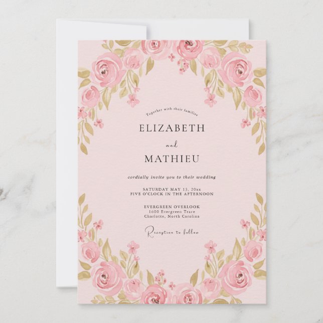 Blush Pink Graceful Blossom Wedding Invitation (Front)