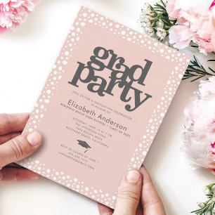 Blush pink grad party bold modern typography chic invitation
