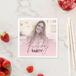 Blush Pink Gradient Personalised Photo Birthday Napkin