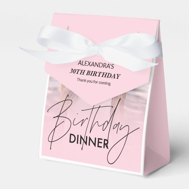 Blush Pink Gradient Photo Birthday Dinner Favour Box (Front Side)