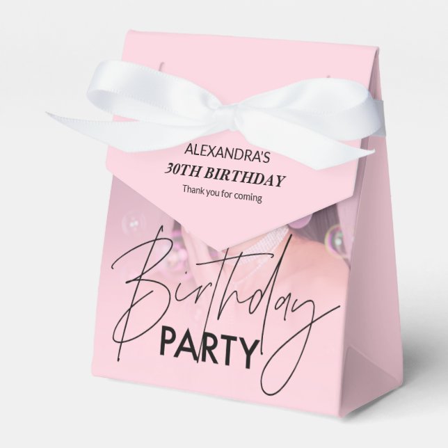 Blush Pink Gradient Photo Birthday Favour Boxes (Front Side)