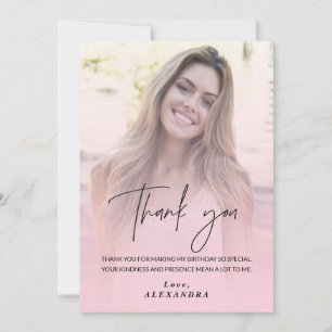 Blush Pink Gradient Photo Birthday Thank you card